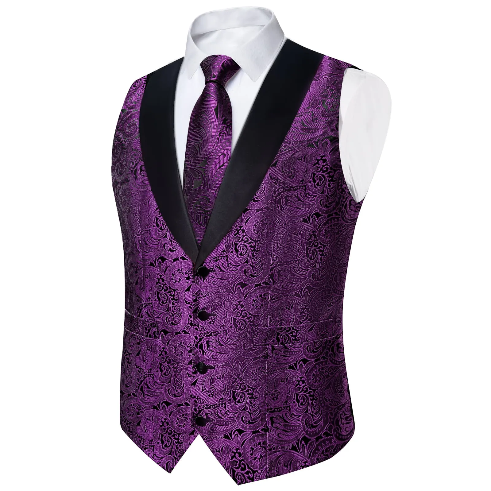 Ties2you Dress Vest Dark Purple Floral Shawl Collar Silk Mens Waistcoat Tie Set