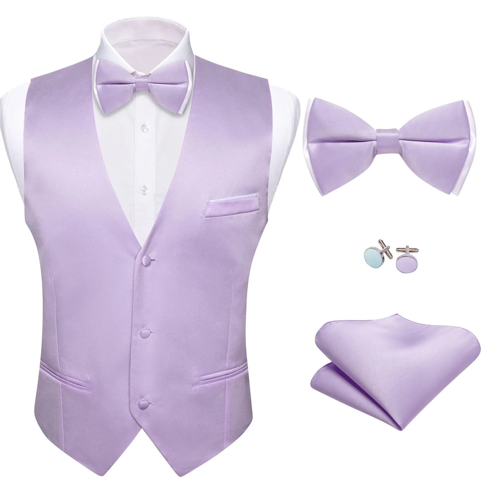 Ties2you Purple Tie Vest Light Plum Solid Silk Men's Vest Bow Tie Set Waistcoat Suit Set