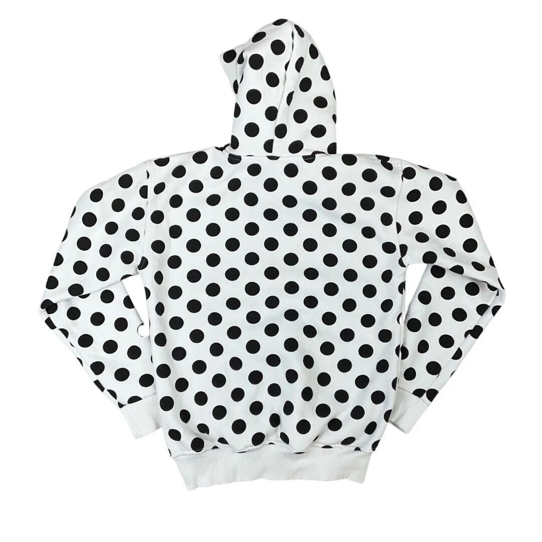 Vintage 00s Black White Polka-Dot Tri-Foil Adidas Pullover Hoodie Womens 10 12