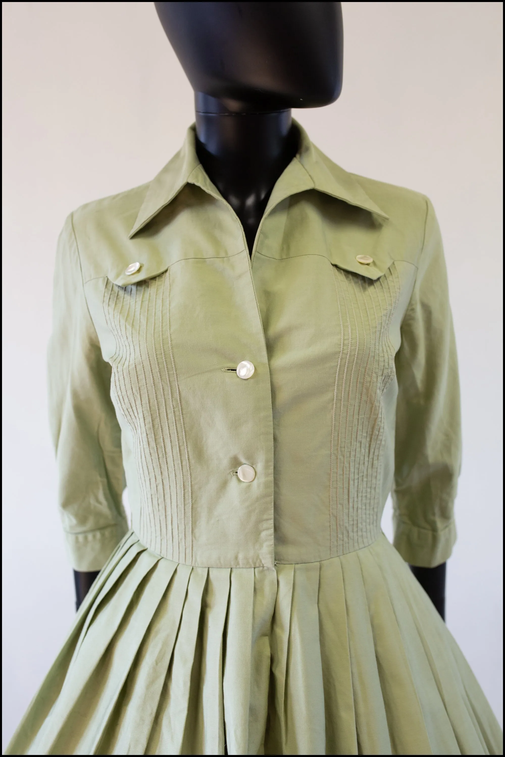 Vintage 1950s Khaki Cotton Shirt Dress