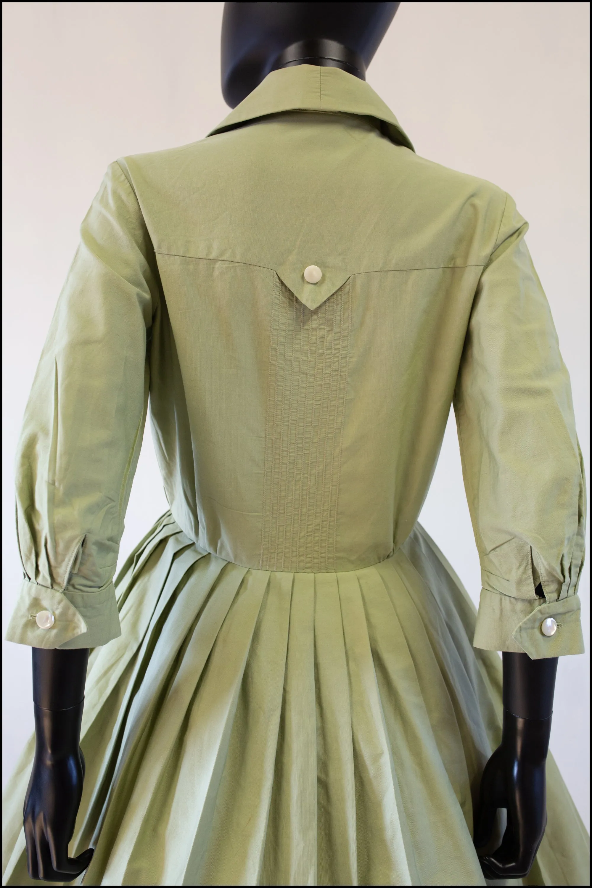 Vintage 1950s Khaki Cotton Shirt Dress