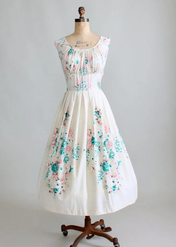 Vintage 1950s Painterly Bouquet Sundress