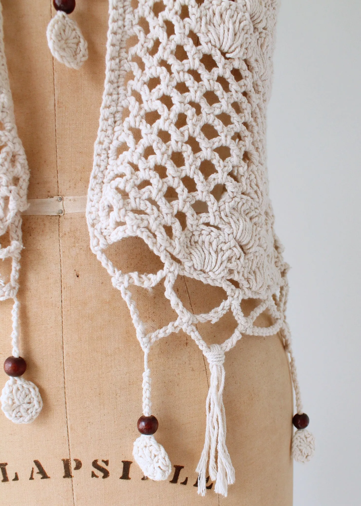 Vintage 1970s Macrame Vest with Wood Beads