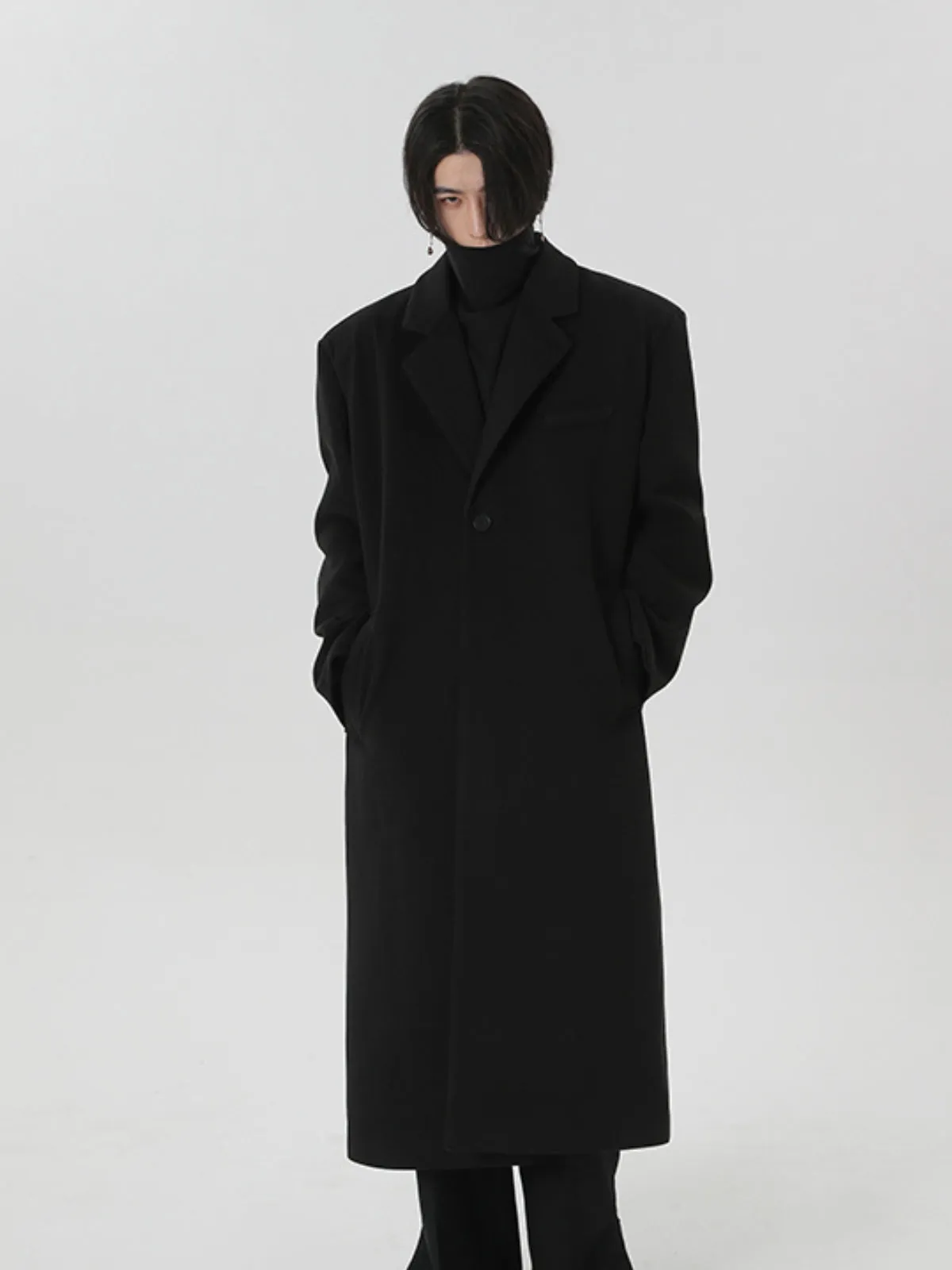 WLS Cashmere Woolen Black Overcoat