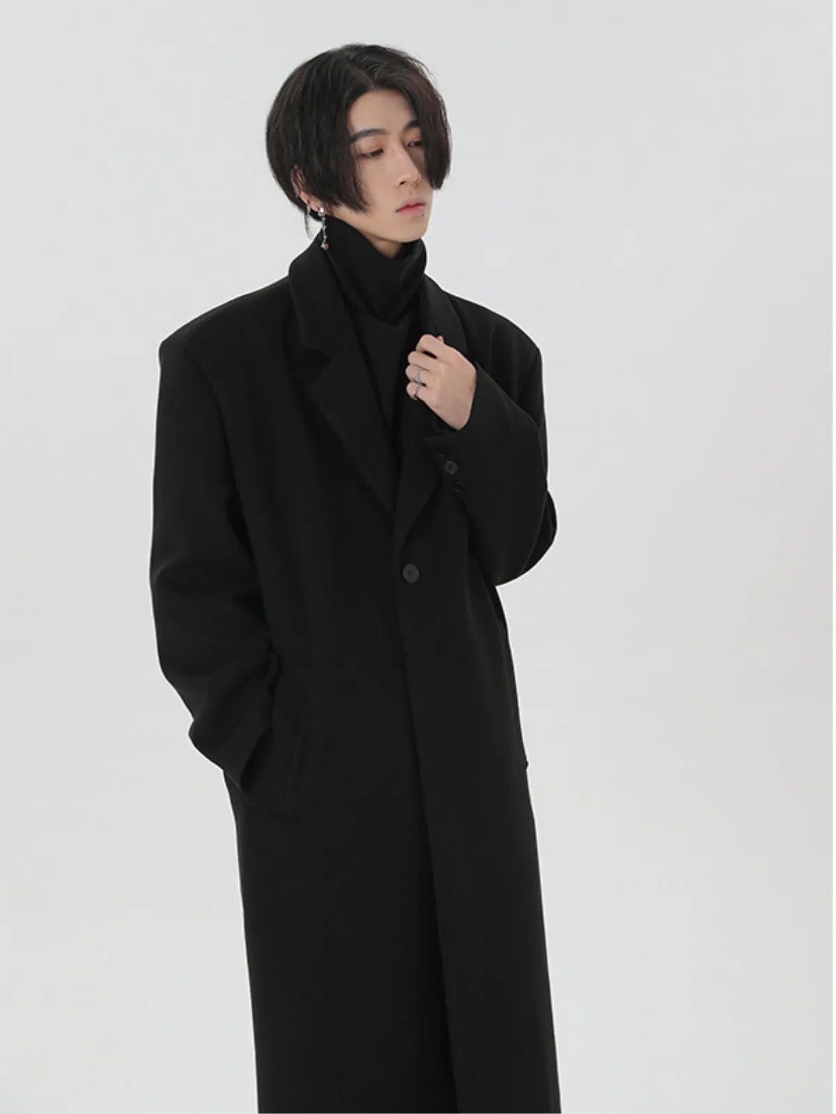 WLS Cashmere Woolen Black Overcoat