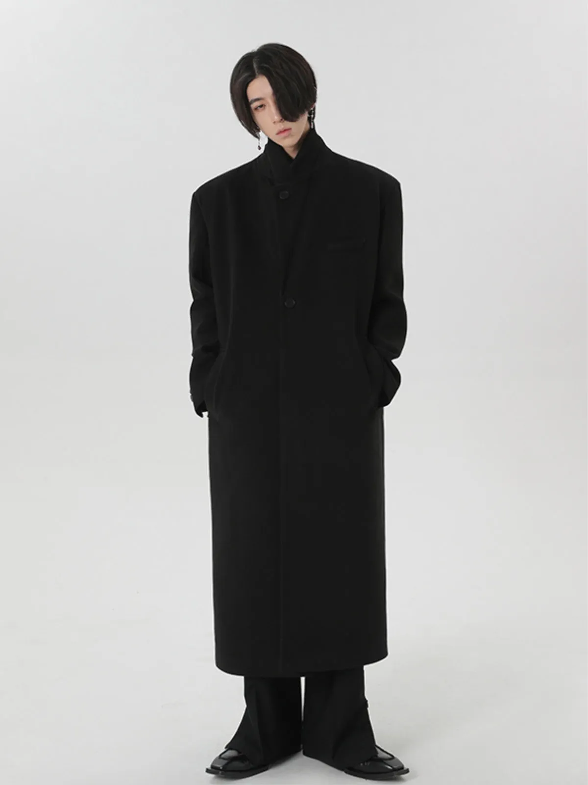 WLS Cashmere Woolen Black Overcoat