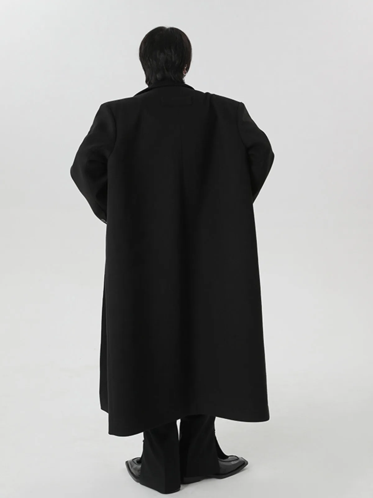 WLS Cashmere Woolen Black Overcoat