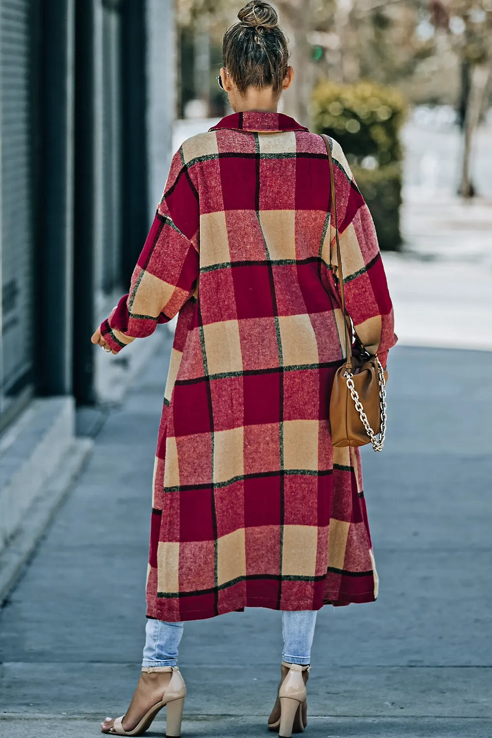 Women's Casual Shacket Jacket Pocketed Plaid Overcoat