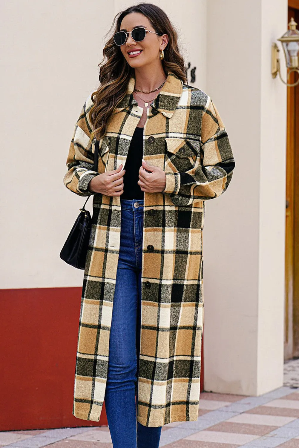 Women's Casual Shacket Jacket Pocketed Plaid Overcoat