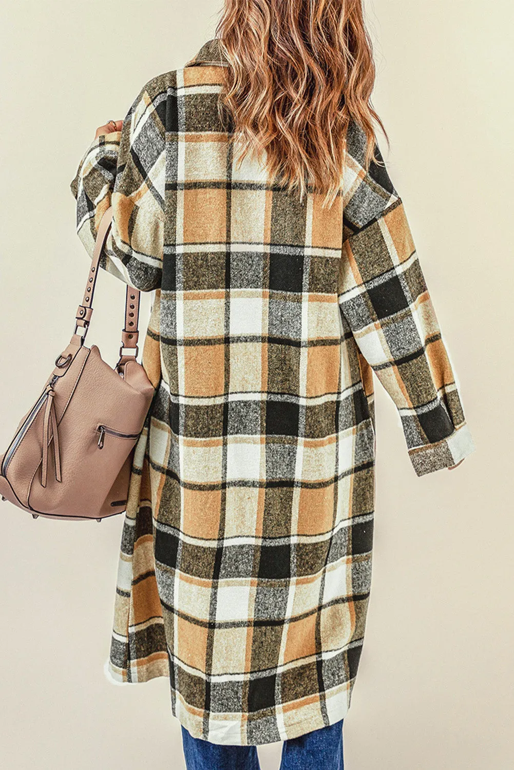 Women's Casual Shacket Jacket Pocketed Plaid Overcoat