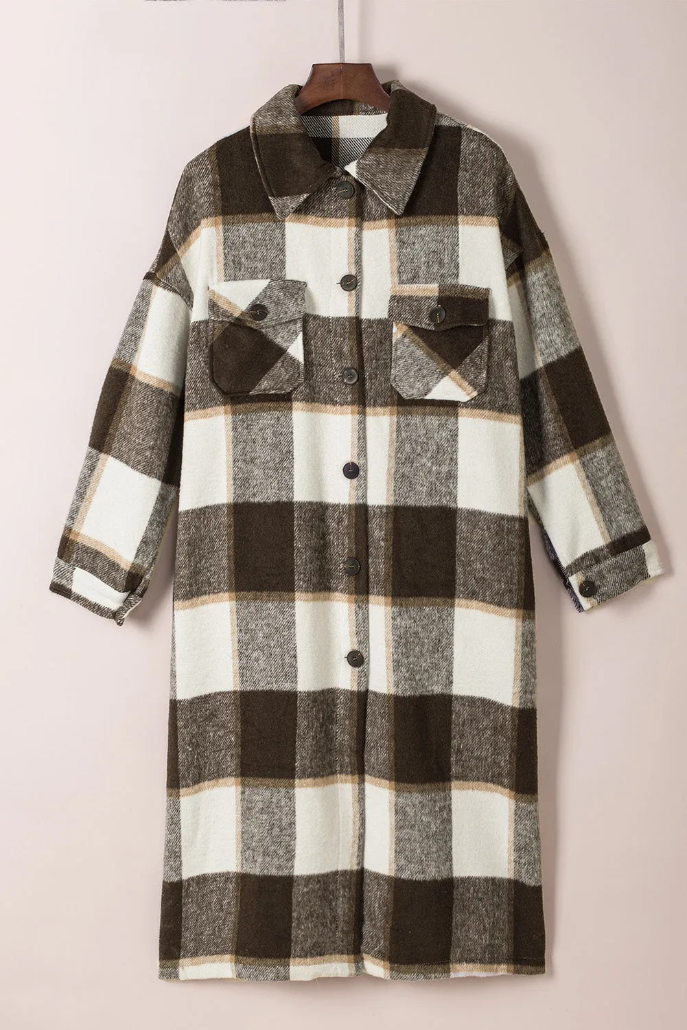 Women's Casual Shacket Jacket Pocketed Plaid Overcoat