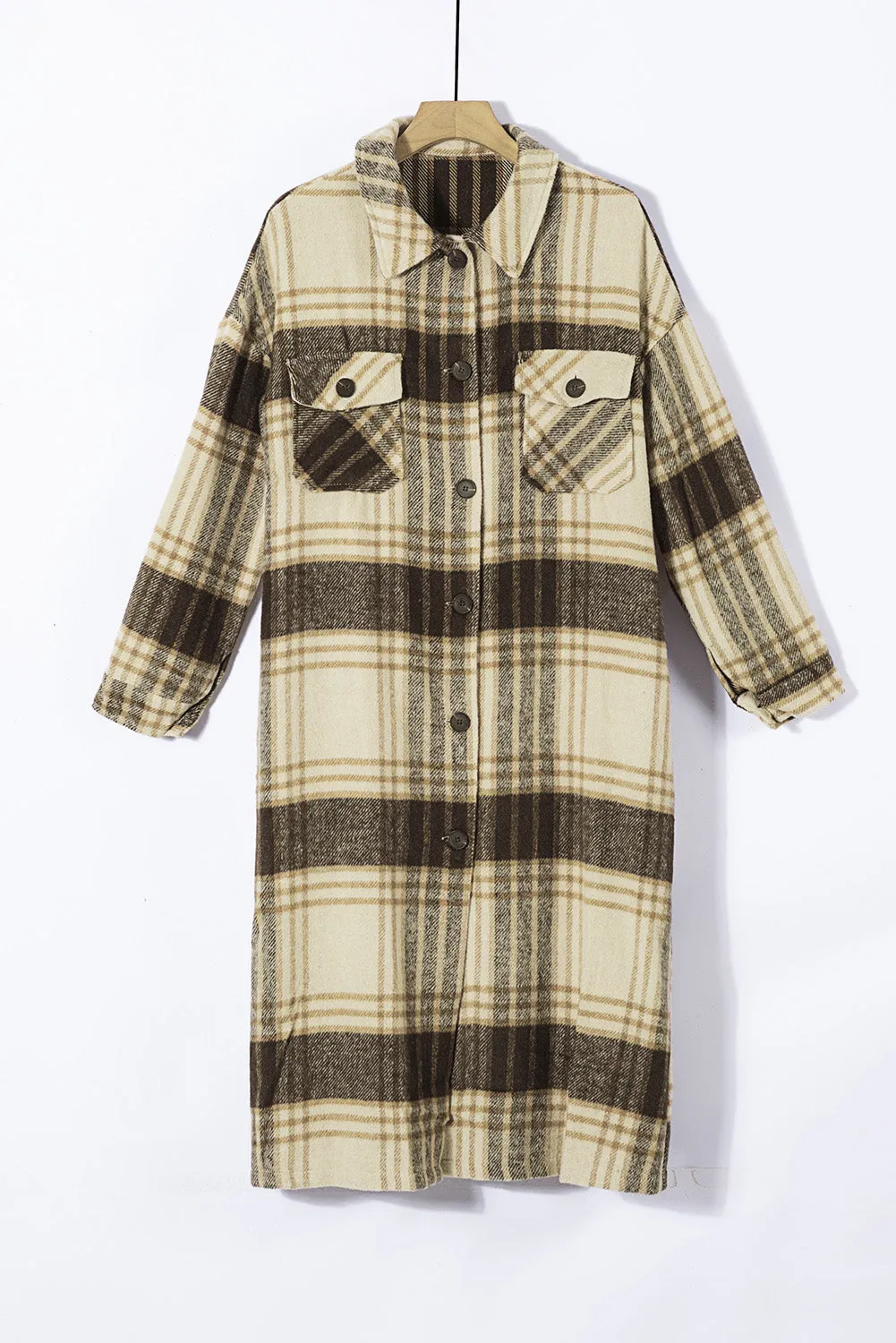 Women's Casual Shacket Jacket Pocketed Plaid Overcoat