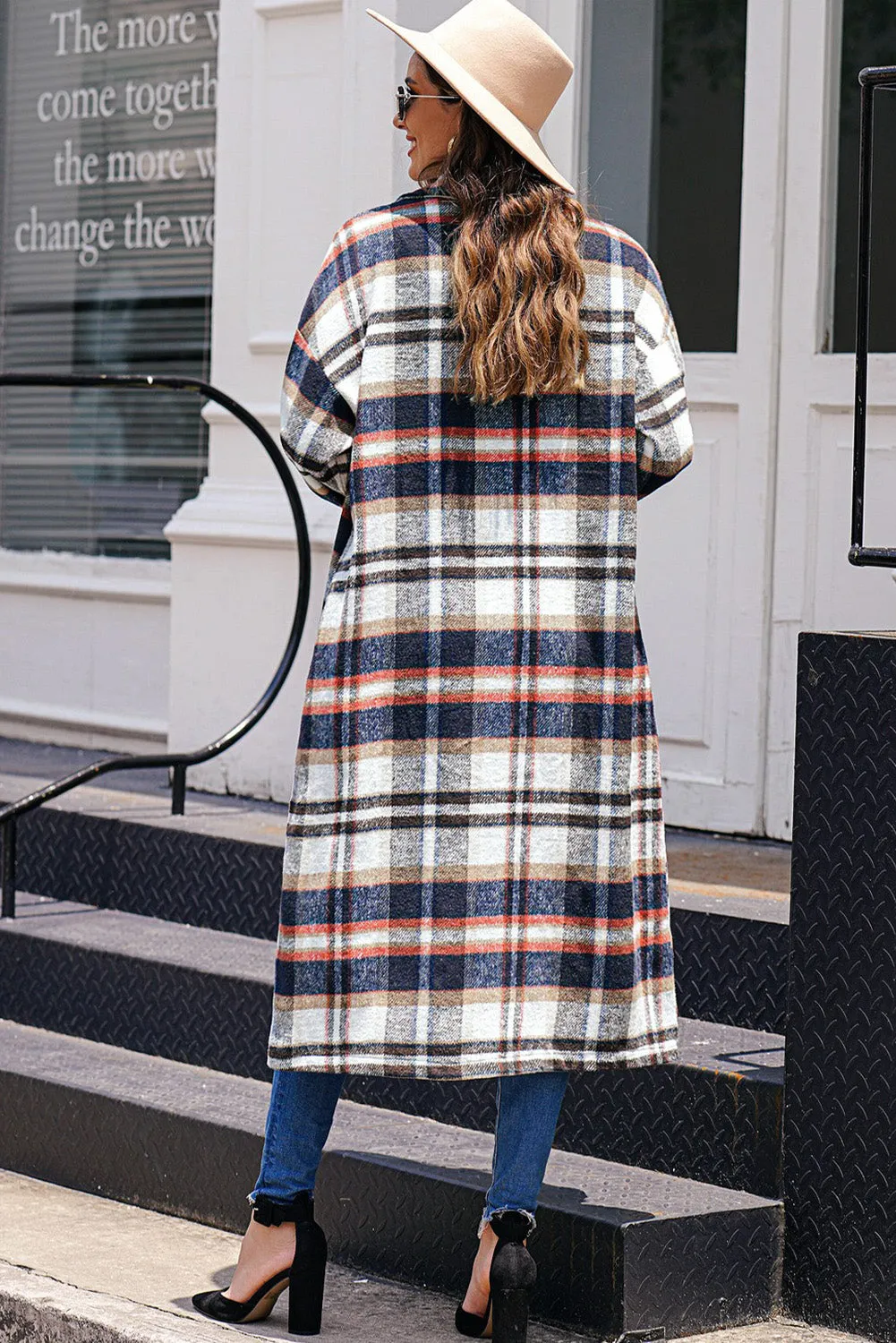 Women's Casual Shacket Jacket Pocketed Plaid Overcoat