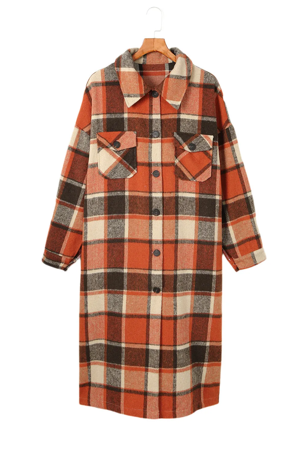 Women's Casual Shacket Jacket Pocketed Plaid Overcoat