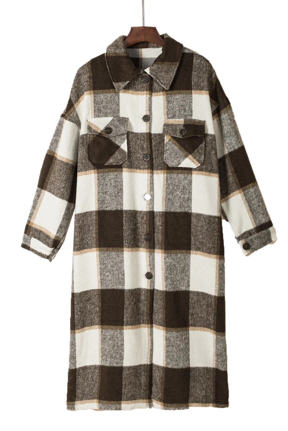 Women's Casual Shacket Jacket Pocketed Plaid Overcoat