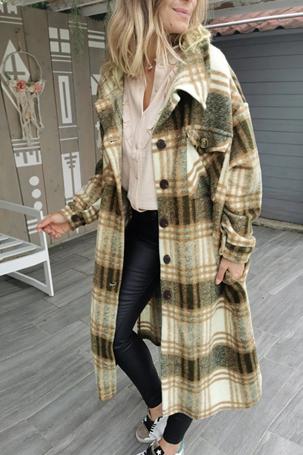 Women's Casual Shacket Jacket Pocketed Plaid Overcoat