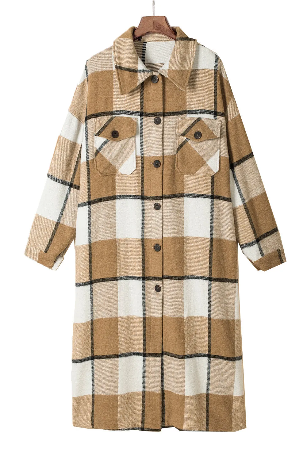 Women's Casual Shacket Jacket Pocketed Plaid Overcoat