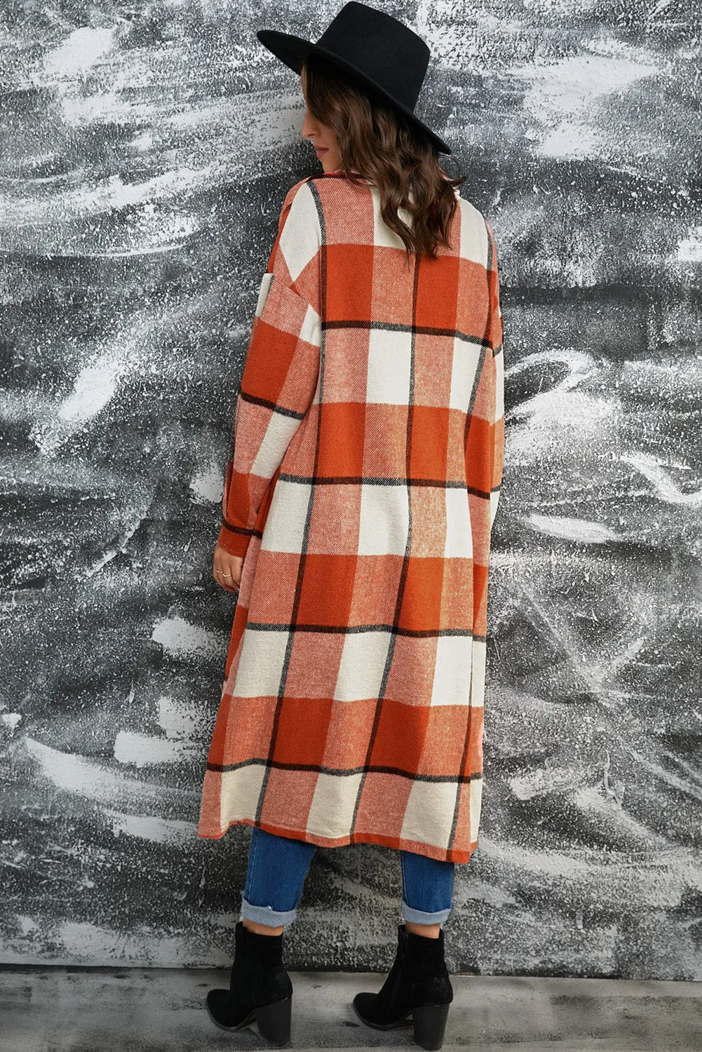 Women's Casual Shacket Jacket Pocketed Plaid Overcoat