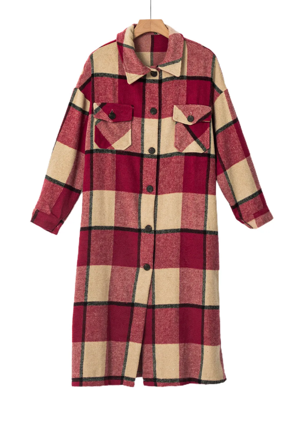 Women's Casual Shacket Jacket Pocketed Plaid Overcoat