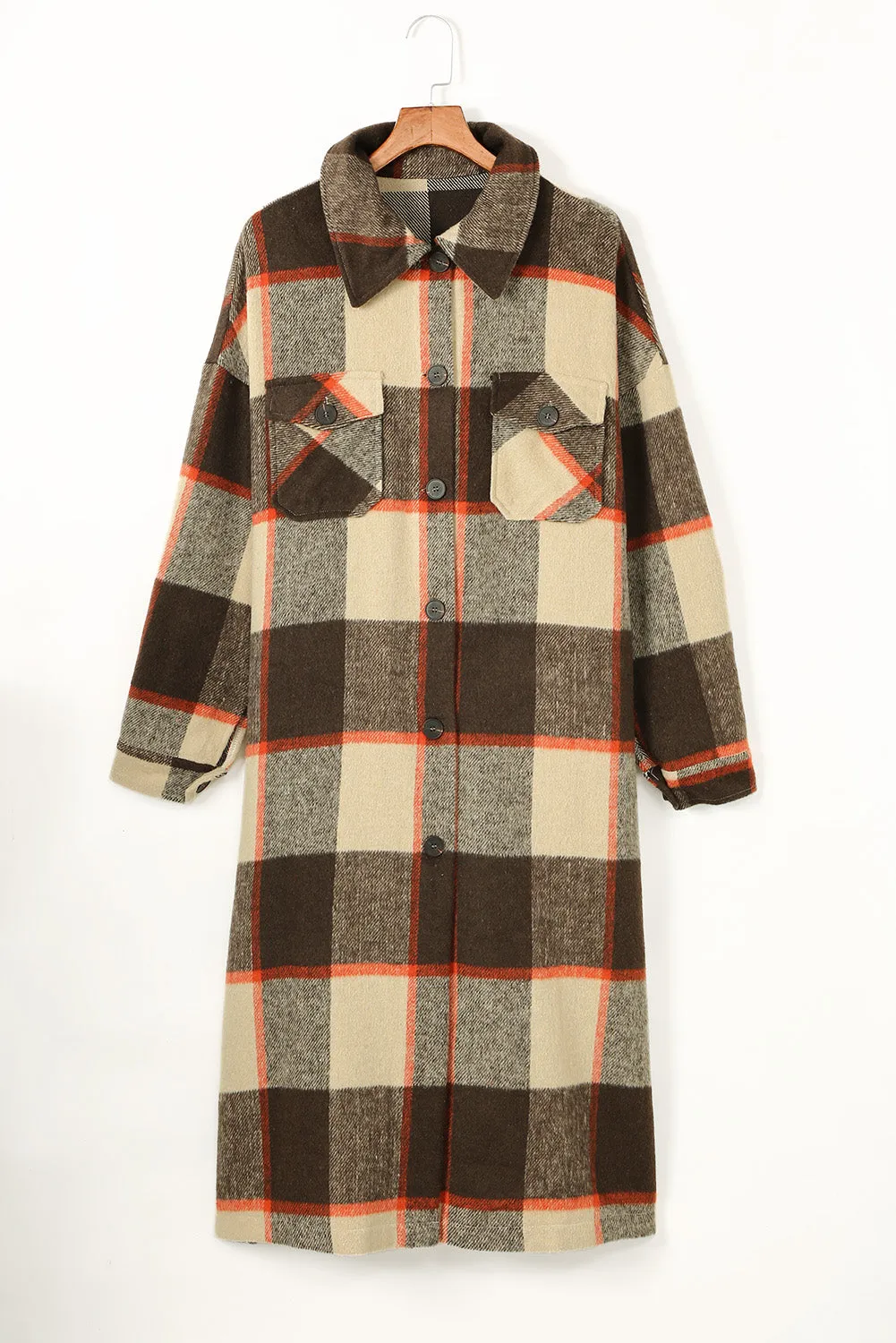 Women's Casual Shacket Jacket Pocketed Plaid Overcoat