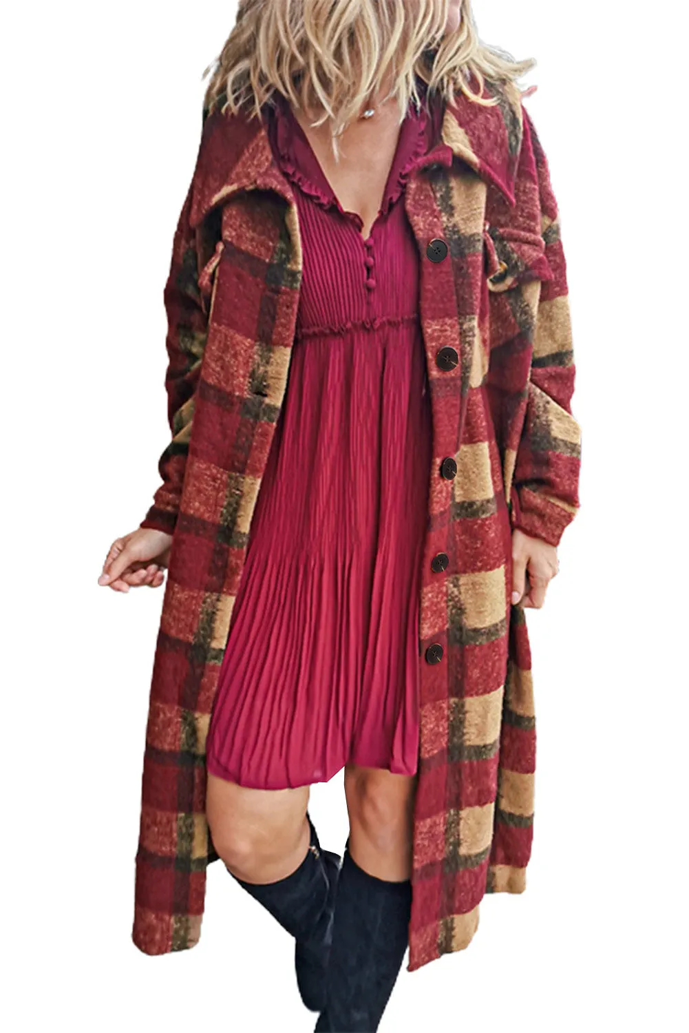 Women's Casual Shacket Jacket Pocketed Plaid Overcoat