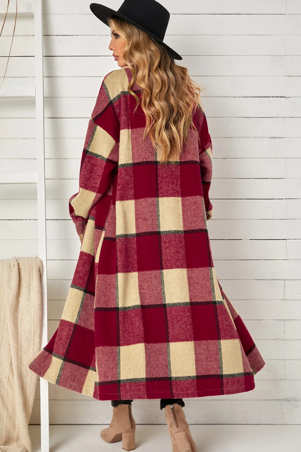 Women's Casual Shacket Jacket Pocketed Plaid Overcoat