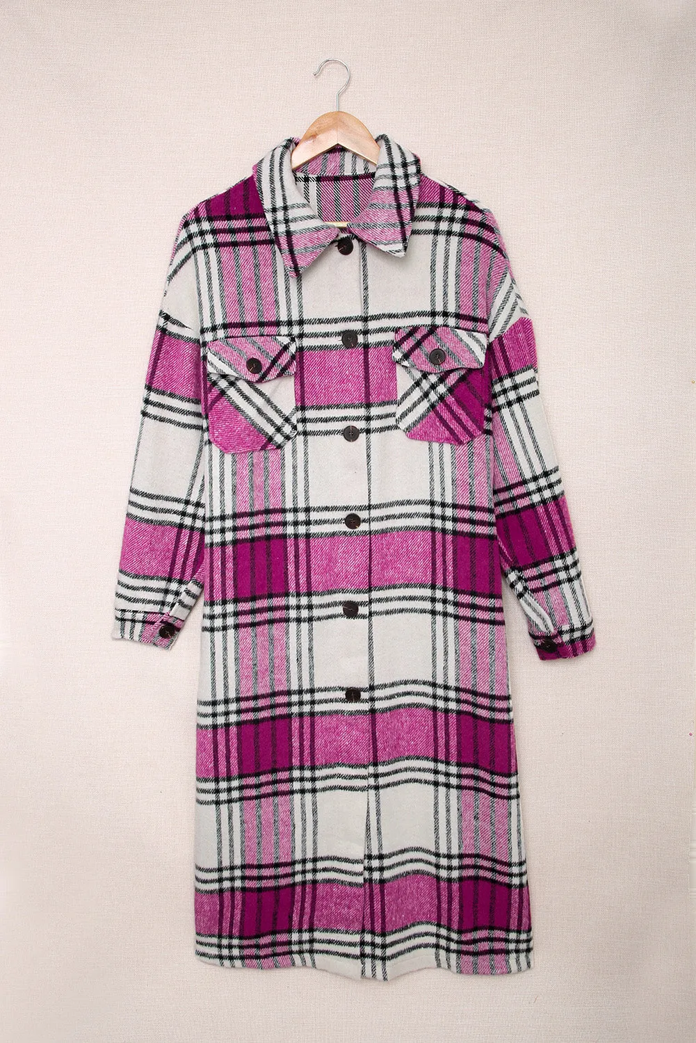 Women's Casual Shacket Jacket Pocketed Plaid Overcoat