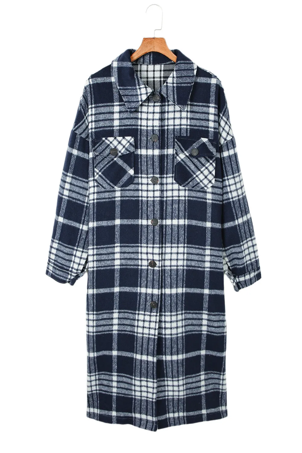 Women's Casual Shacket Jacket Pocketed Plaid Overcoat