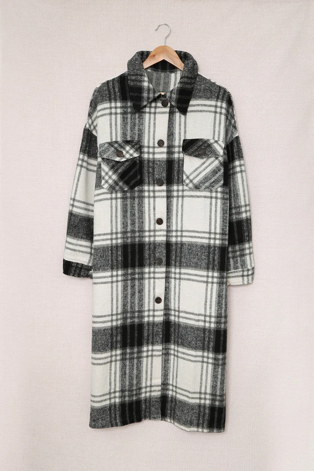 Women's Casual Shacket Jacket Pocketed Plaid Overcoat