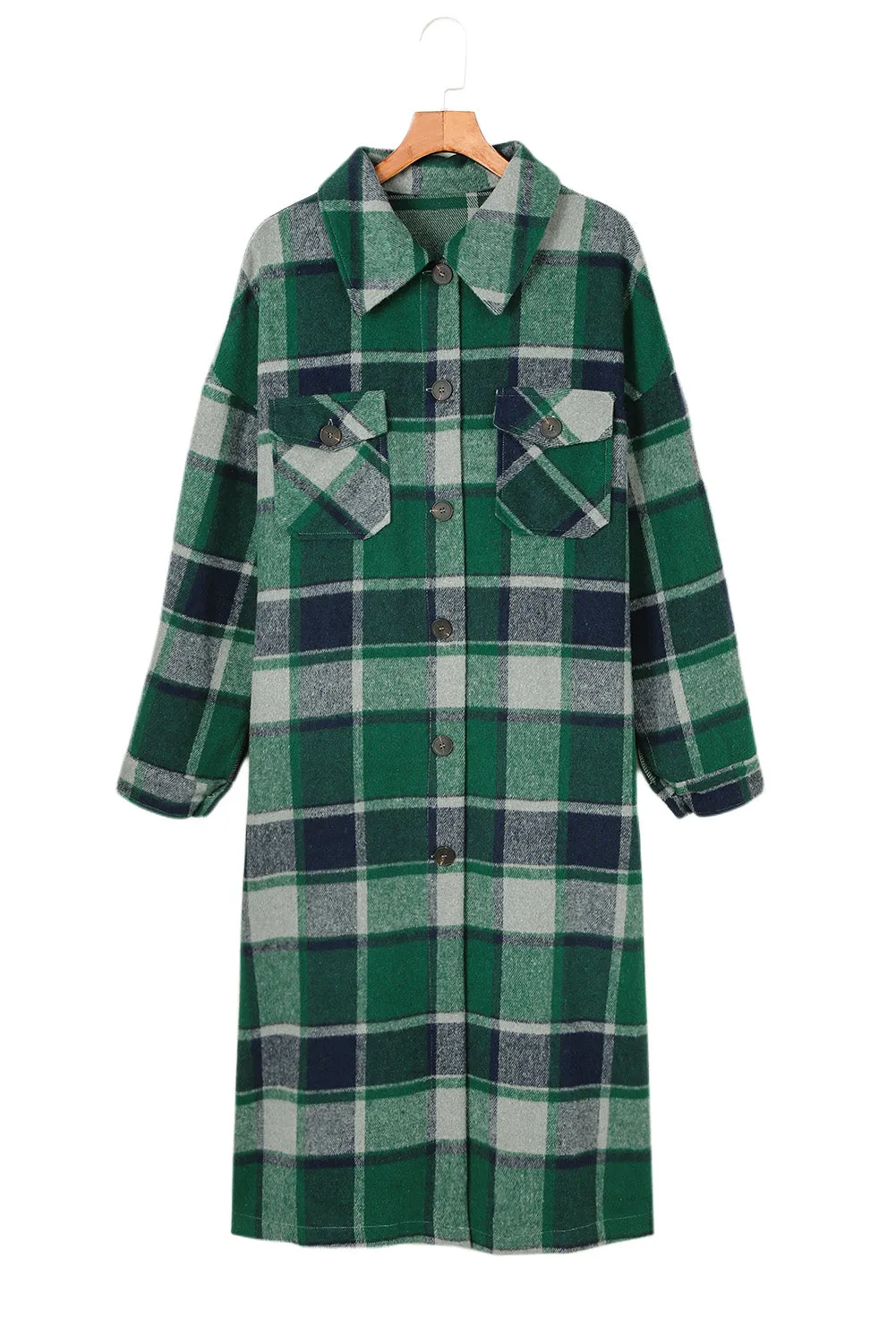 Women's Casual Shacket Jacket Pocketed Plaid Overcoat