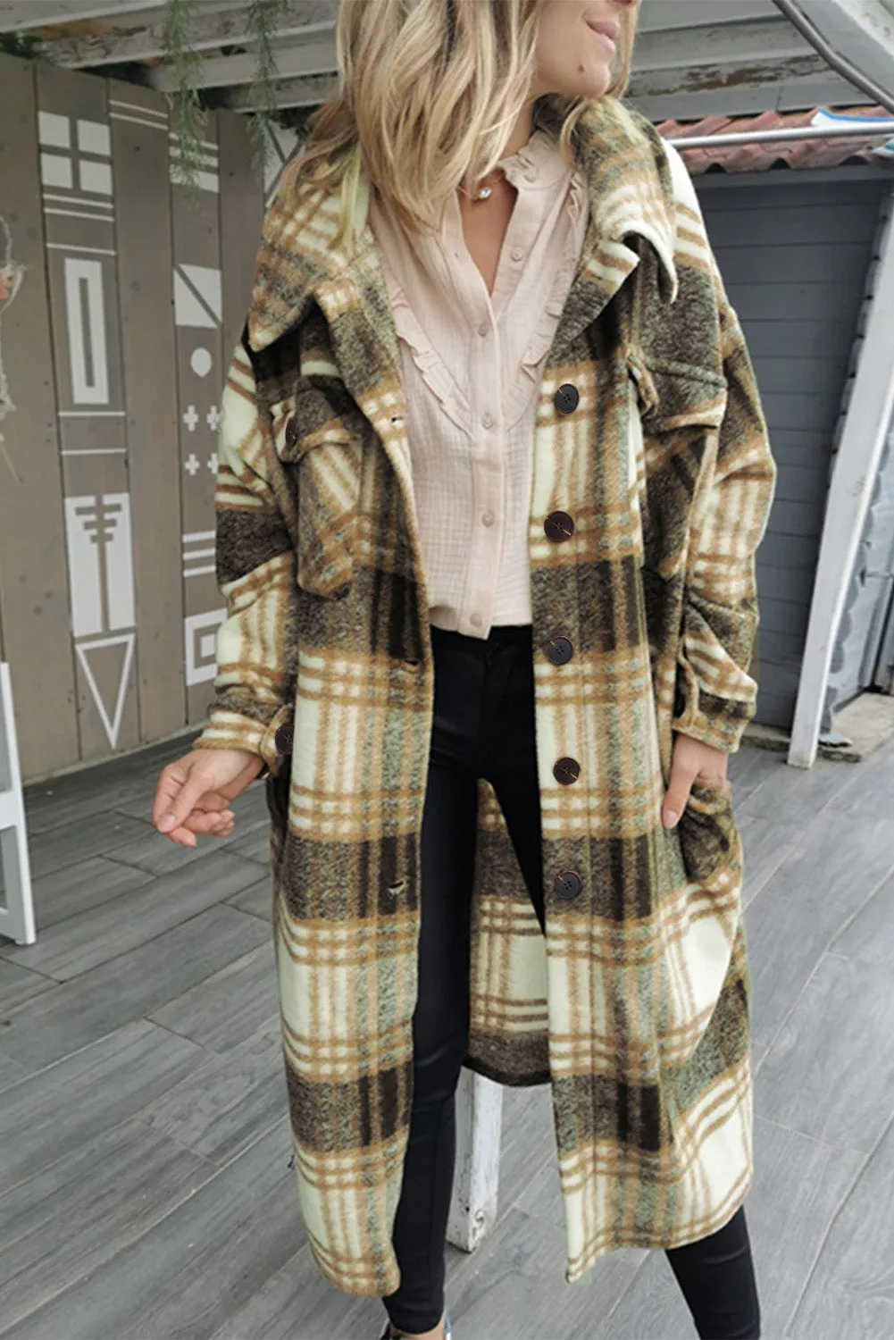 Women's Casual Shacket Jacket Pocketed Plaid Overcoat