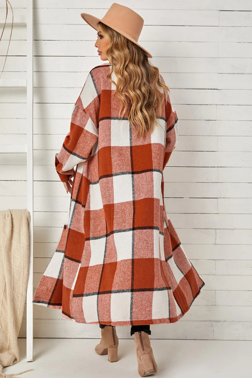 Women's Casual Shacket Jacket Pocketed Plaid Overcoat