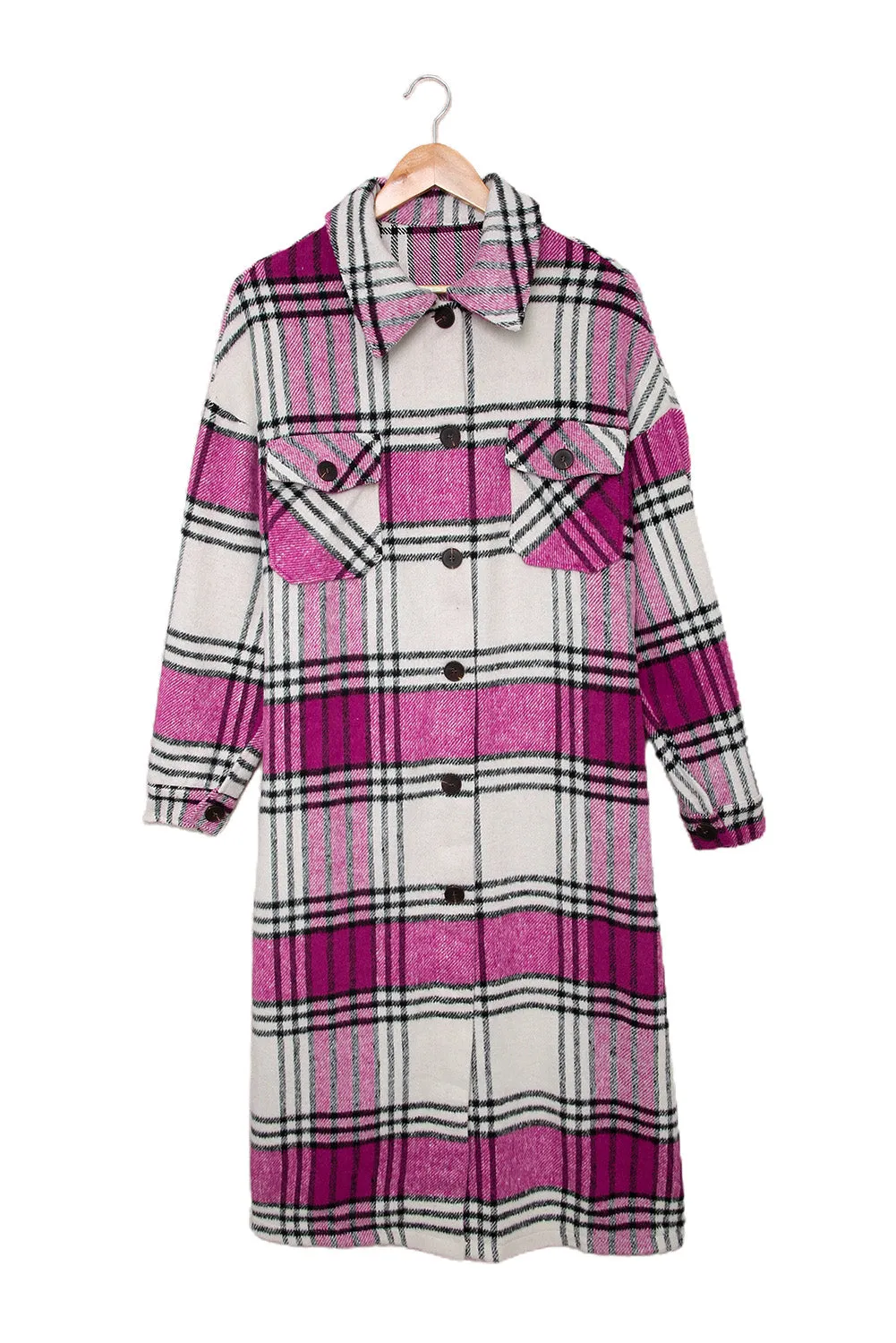 Women's Casual Shacket Jacket Pocketed Plaid Overcoat