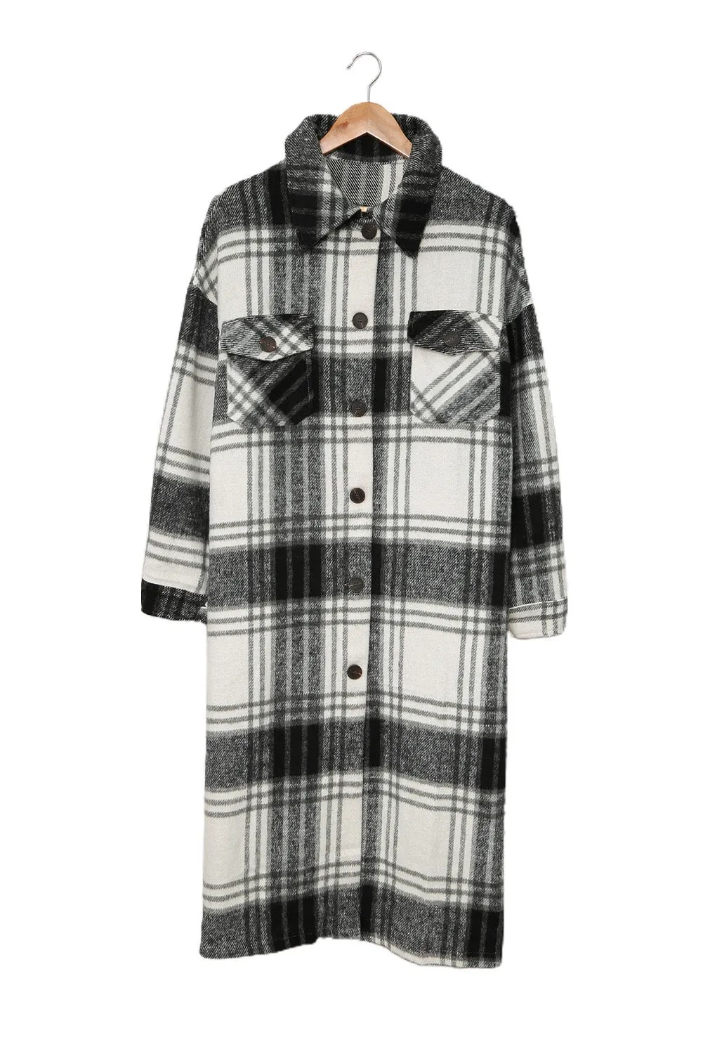 Women's Casual Shacket Jacket Pocketed Plaid Overcoat