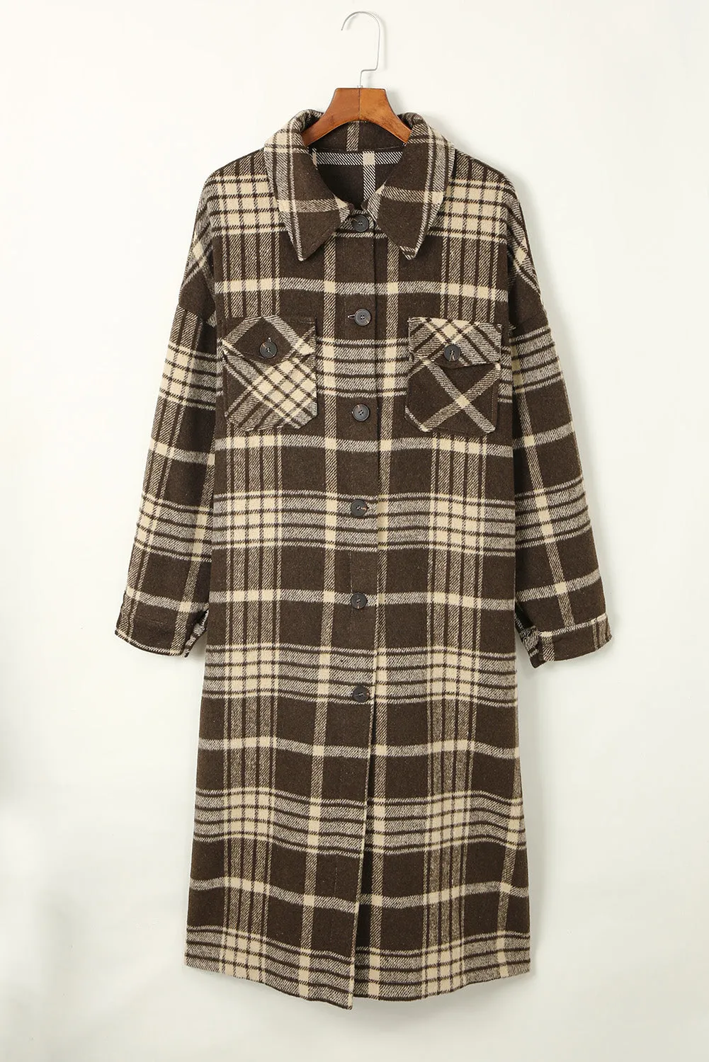 Women's Casual Shacket Jacket Pocketed Plaid Overcoat