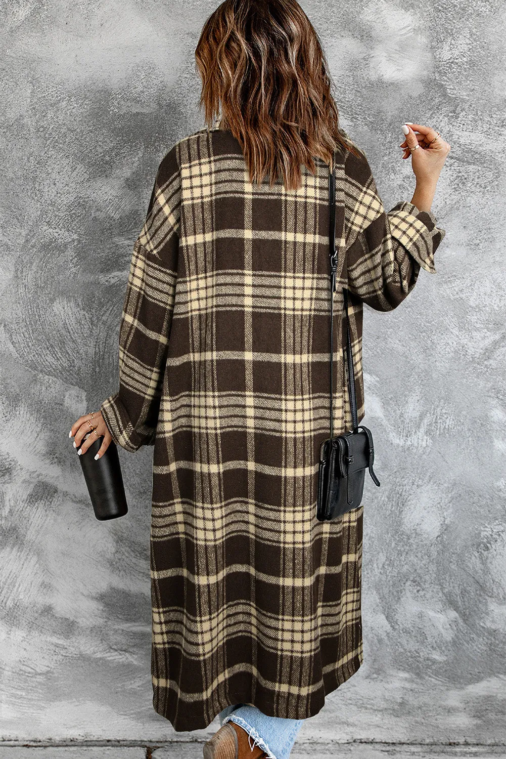 Women's Casual Shacket Jacket Pocketed Plaid Overcoat