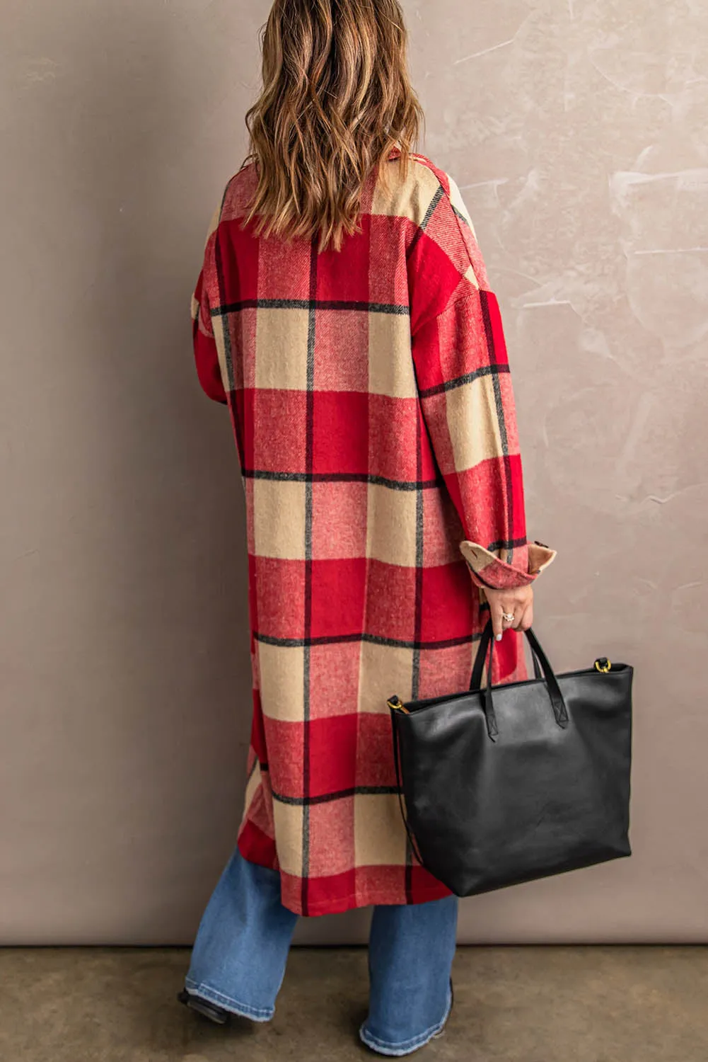 Women's Casual Shacket Jacket Pocketed Plaid Overcoat