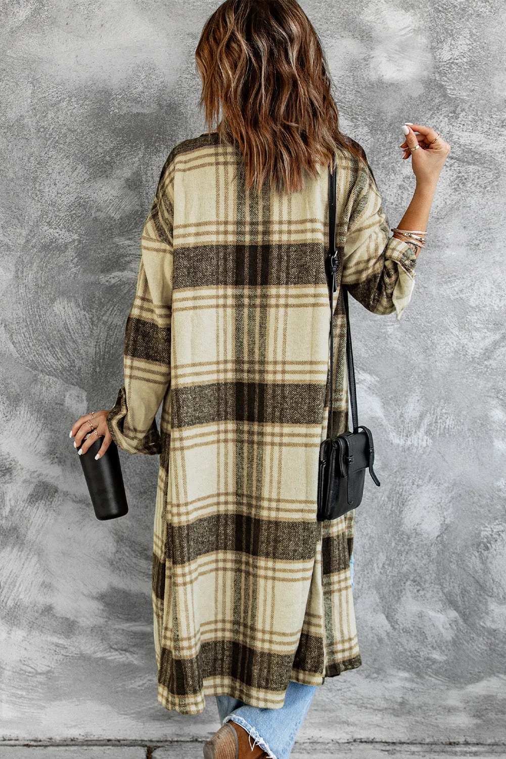 Women's Casual Shacket Jacket Pocketed Plaid Overcoat