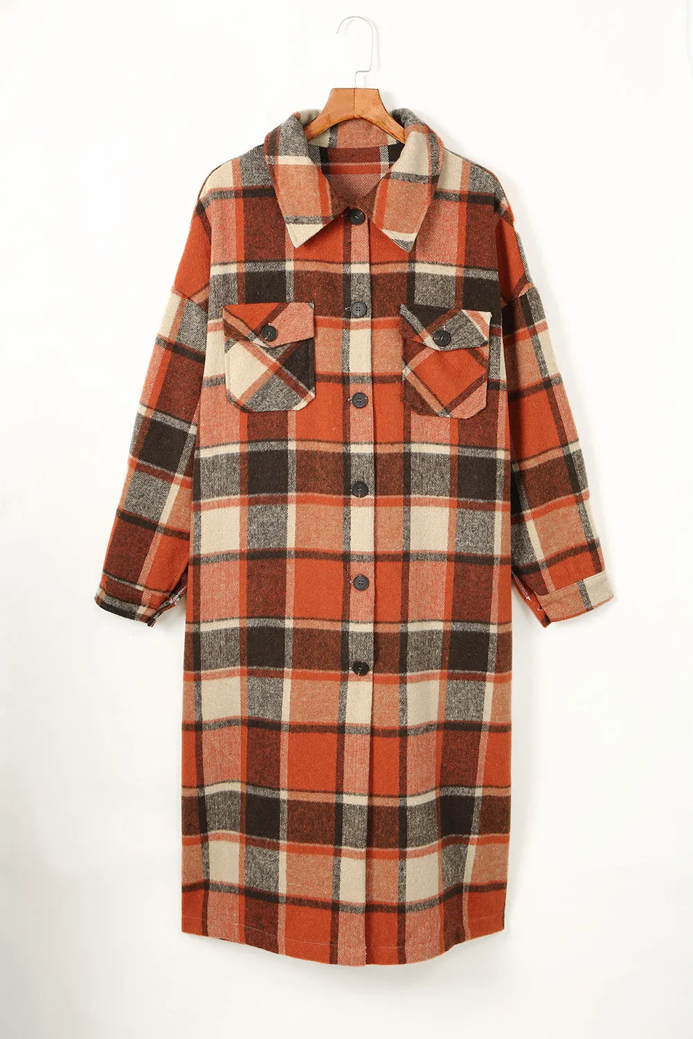 Women's Casual Shacket Jacket Pocketed Plaid Overcoat