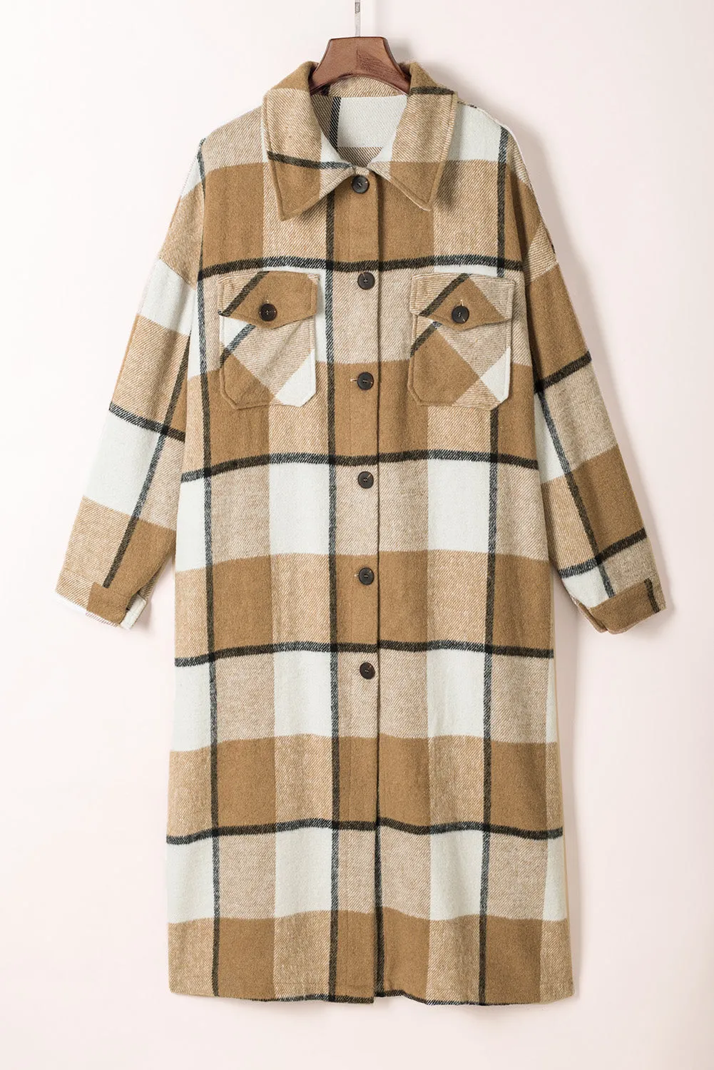 Women's Casual Shacket Jacket Pocketed Plaid Overcoat