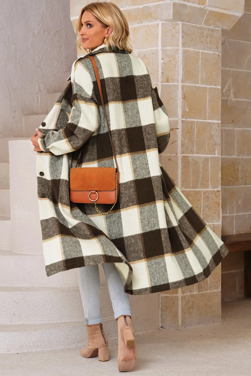 Women's Casual Shacket Jacket Pocketed Plaid Overcoat