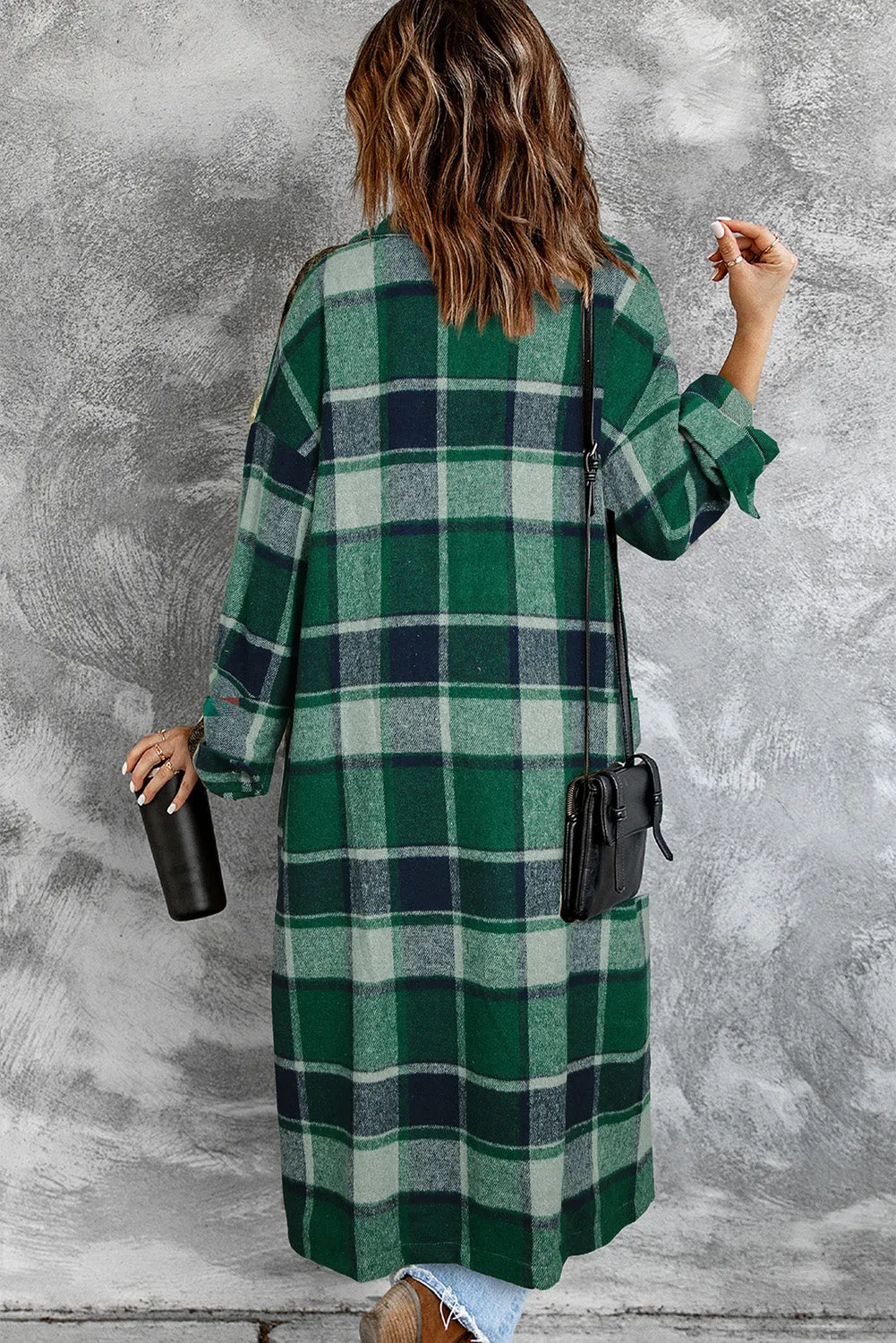 Women's Casual Shacket Jacket Pocketed Plaid Overcoat