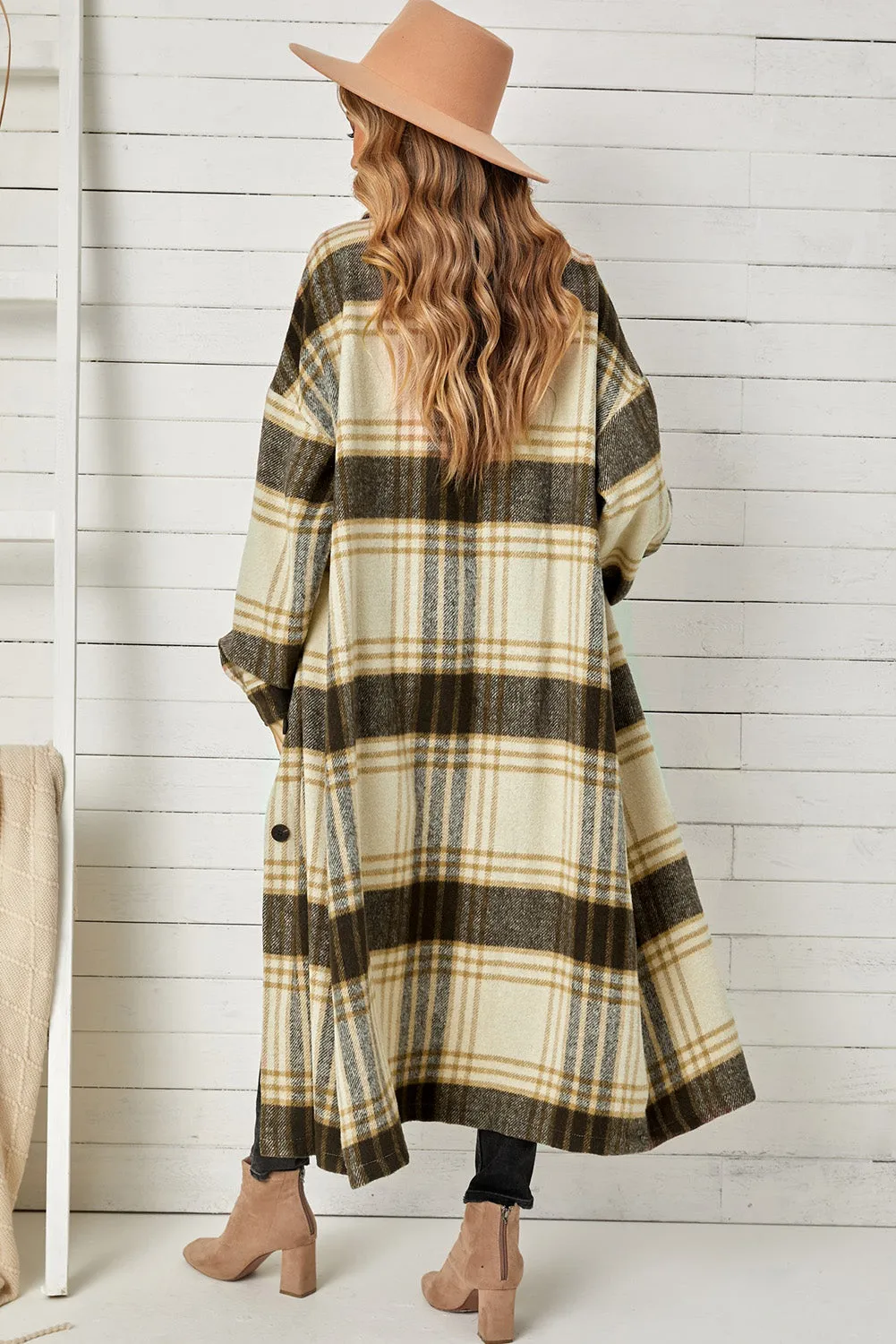 Women's Casual Shacket Jacket Pocketed Plaid Overcoat