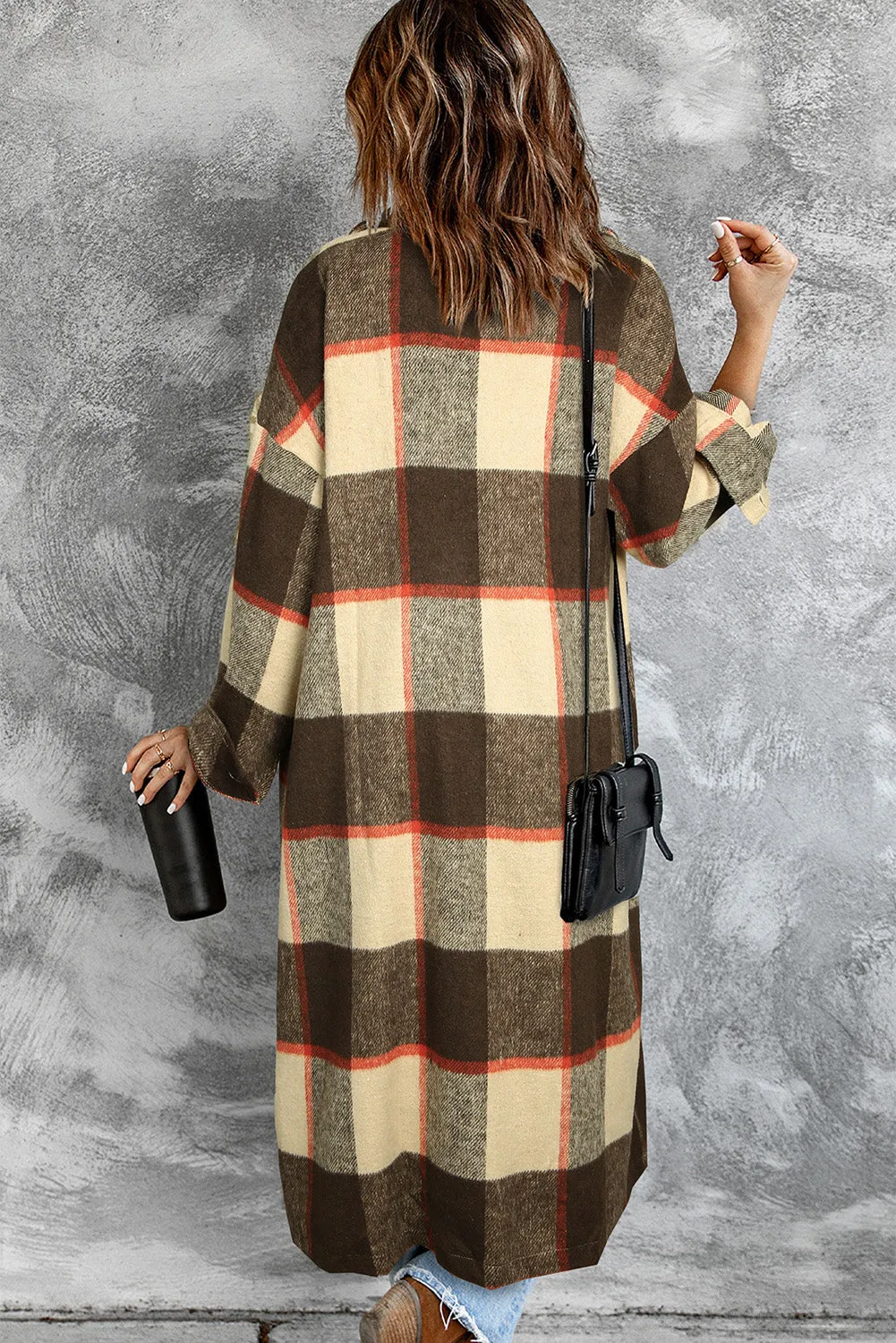 Women's Casual Shacket Jacket Pocketed Plaid Overcoat