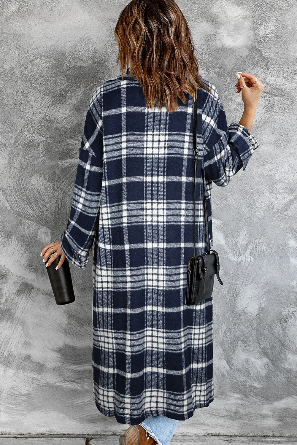 Women's Casual Shacket Jacket Pocketed Plaid Overcoat