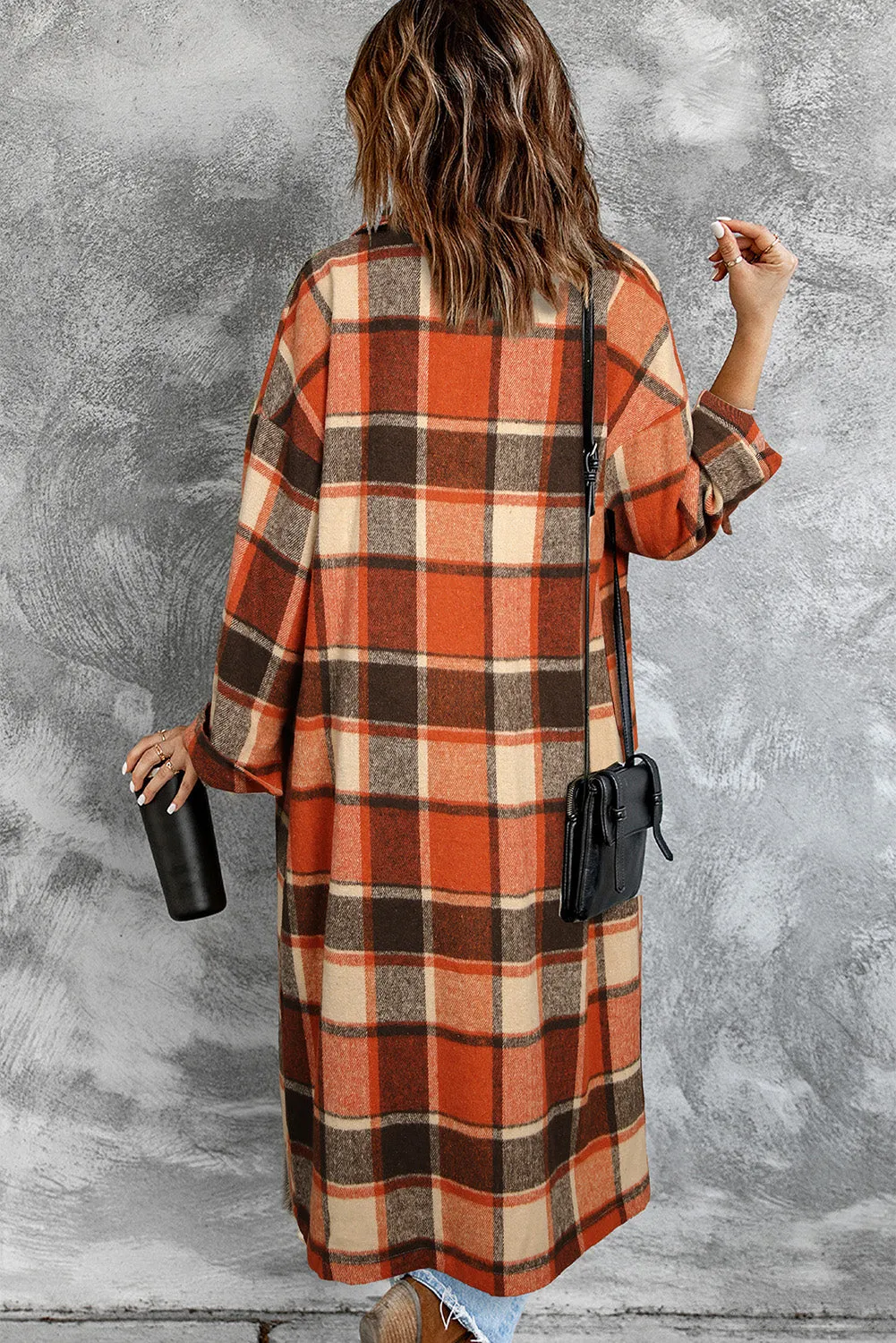 Women's Casual Shacket Jacket Pocketed Plaid Overcoat