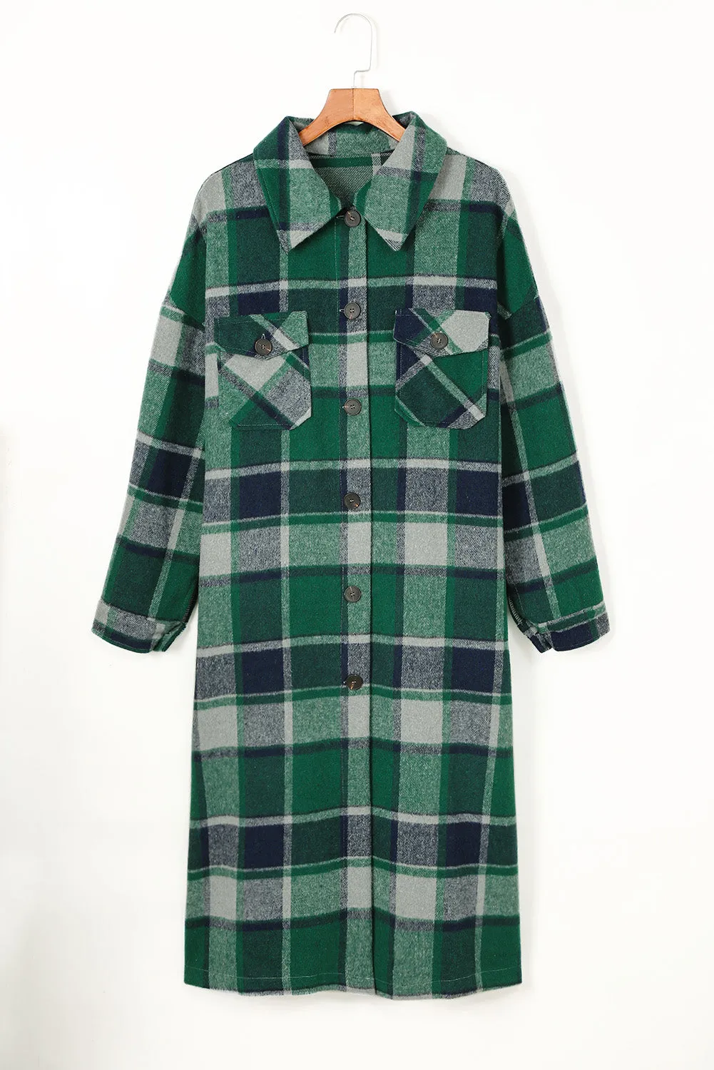 Women's Casual Shacket Jacket Pocketed Plaid Overcoat