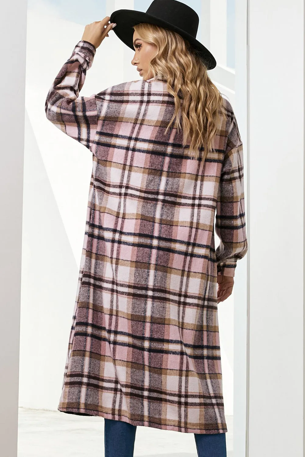 Women's Casual Shacket Jacket Pocketed Plaid Overcoat