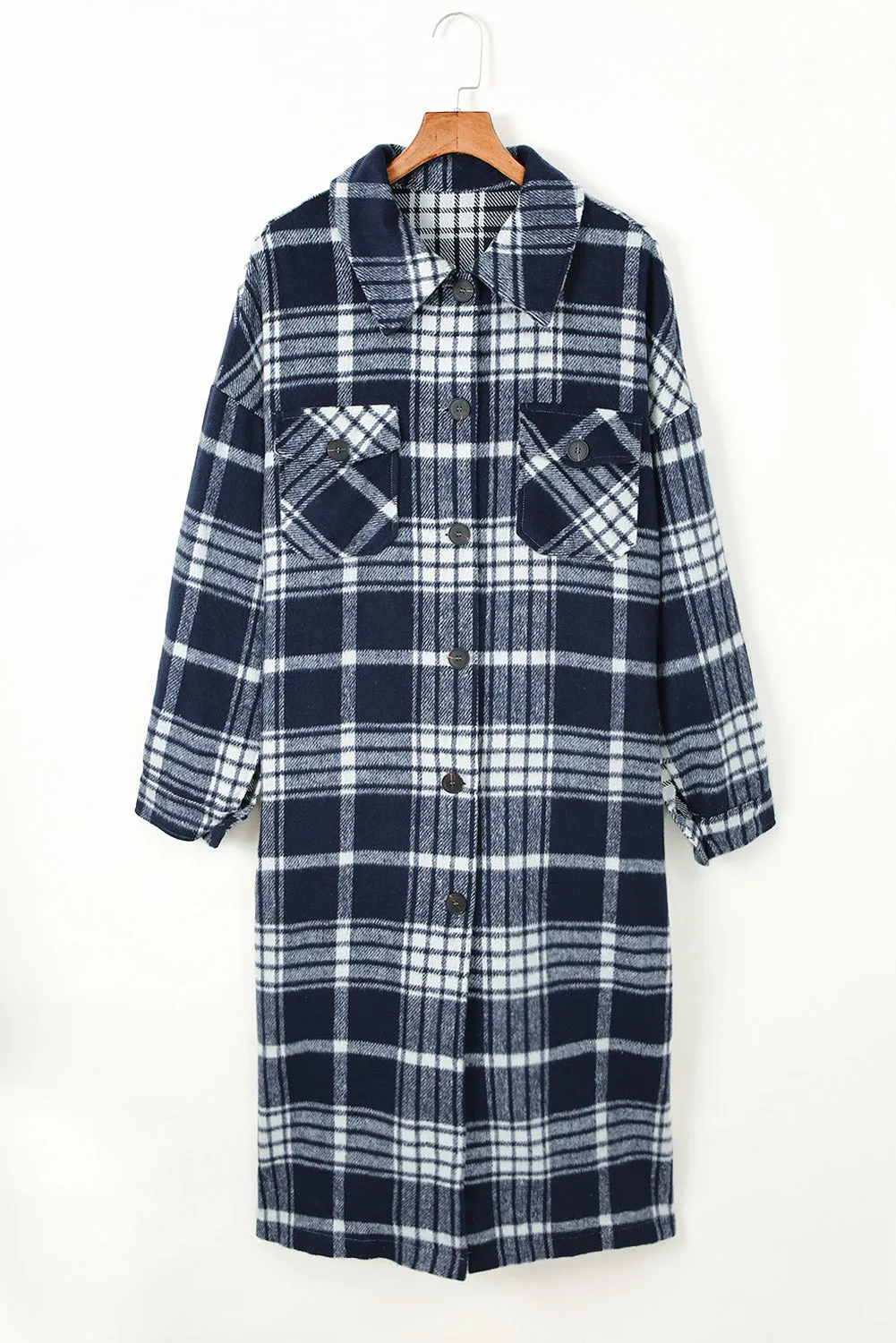 Women's Casual Shacket Jacket Pocketed Plaid Overcoat