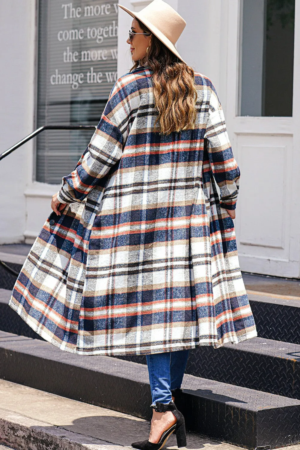 Women's Casual Shacket Jacket Pocketed Plaid Overcoat